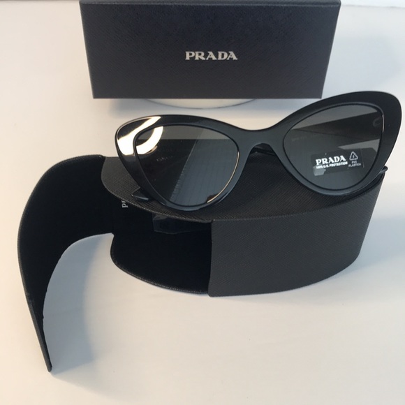 Authentic- 💯- New - PRADA PR 13YS Black Dark Grey Gradient Cat-Eye Sunglasses - Picture 15 of 17